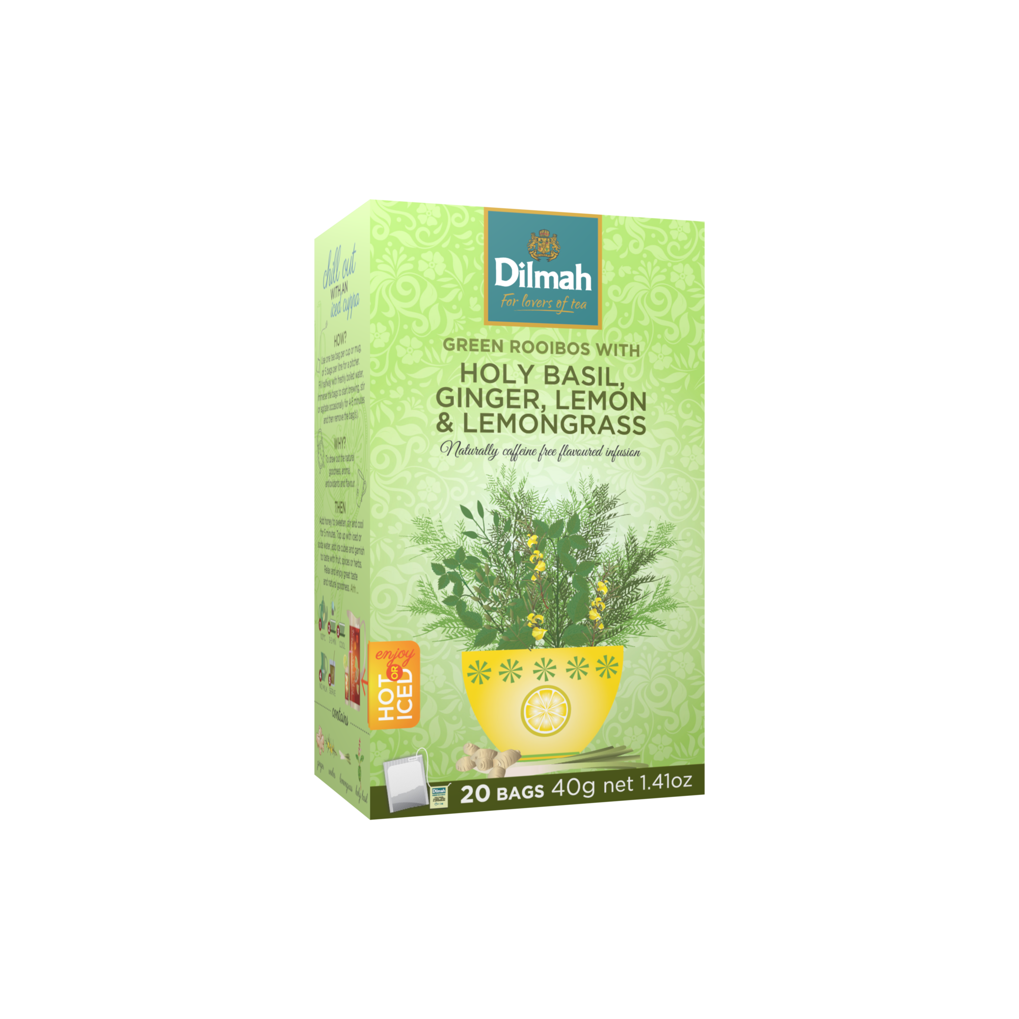 Green Rooibos Holy Basil, Ginger, Lemon & Lemongrass Infusion-20 Tea Bags with Tag